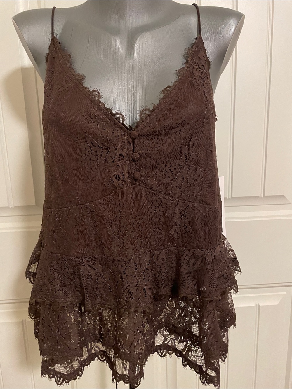 Women's Chocolate Lace V-Neck Camisole with Tiered Hem